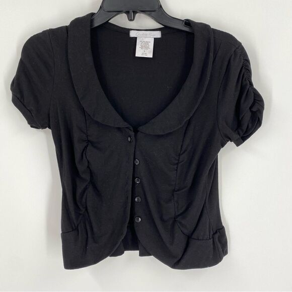 Charlotte Russe Junior’s Short Sleeve Button Front Black Bolero Cardigan size L - Picture 1 of 3